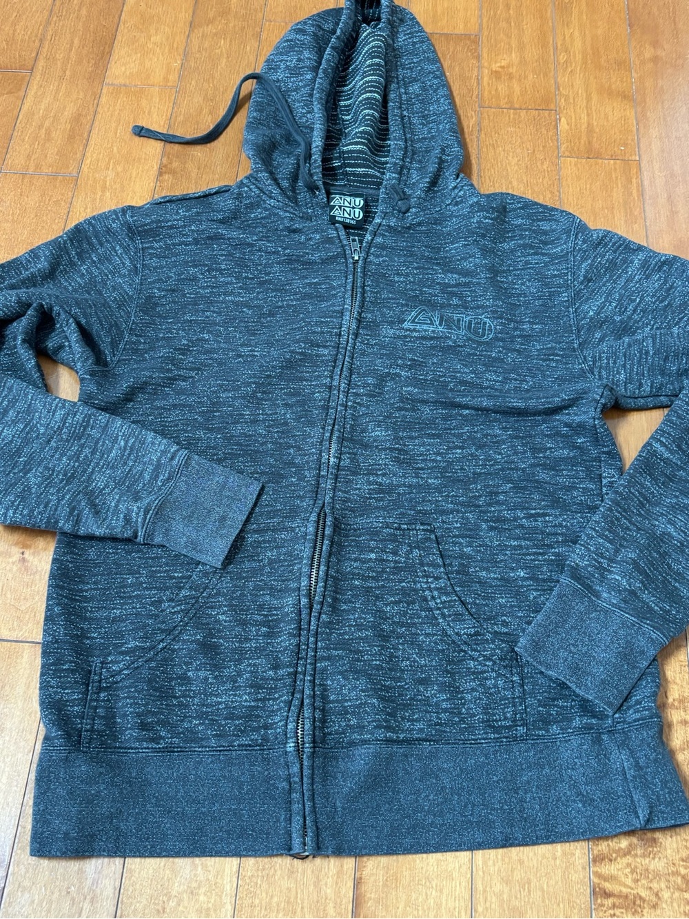 Vintage GNU Snowboards Mens Medium Black Heather Zip-Up Hoodie Sweatshirt